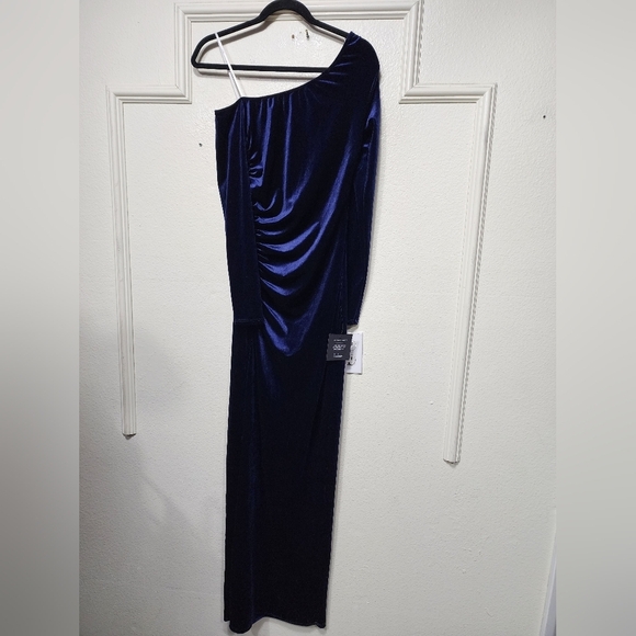 Lulus Notorious Icon Navy Blue Velvet Asymmetrical Maxi Dress Wedding Party - Picture 6 of 7